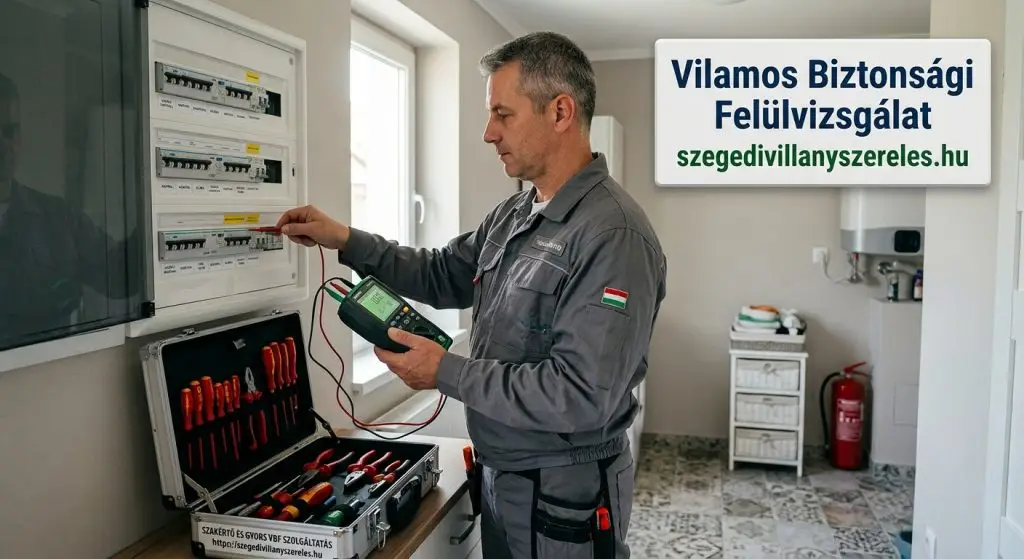 Szabó József villanyszerelő ellenőrzi az elektromű Szabó József villanyszerelő elektromos rendszer ellenőrzése.